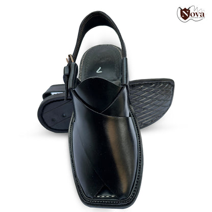 Simple Charsadda Handmade Peshwari Black Chappal 👑