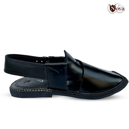Simple Charsadda Handmade Peshwari Black Chappal 👑