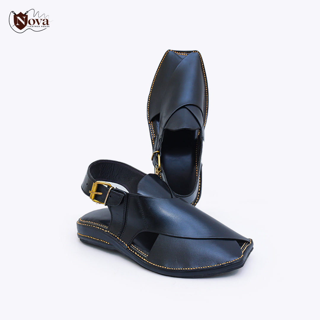 Zardari Handmade Peshwari Black Chappal 👑