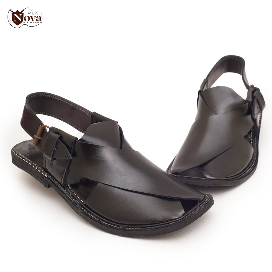 Simple Charsadda Handmade Peshwari Black Chappal 👑