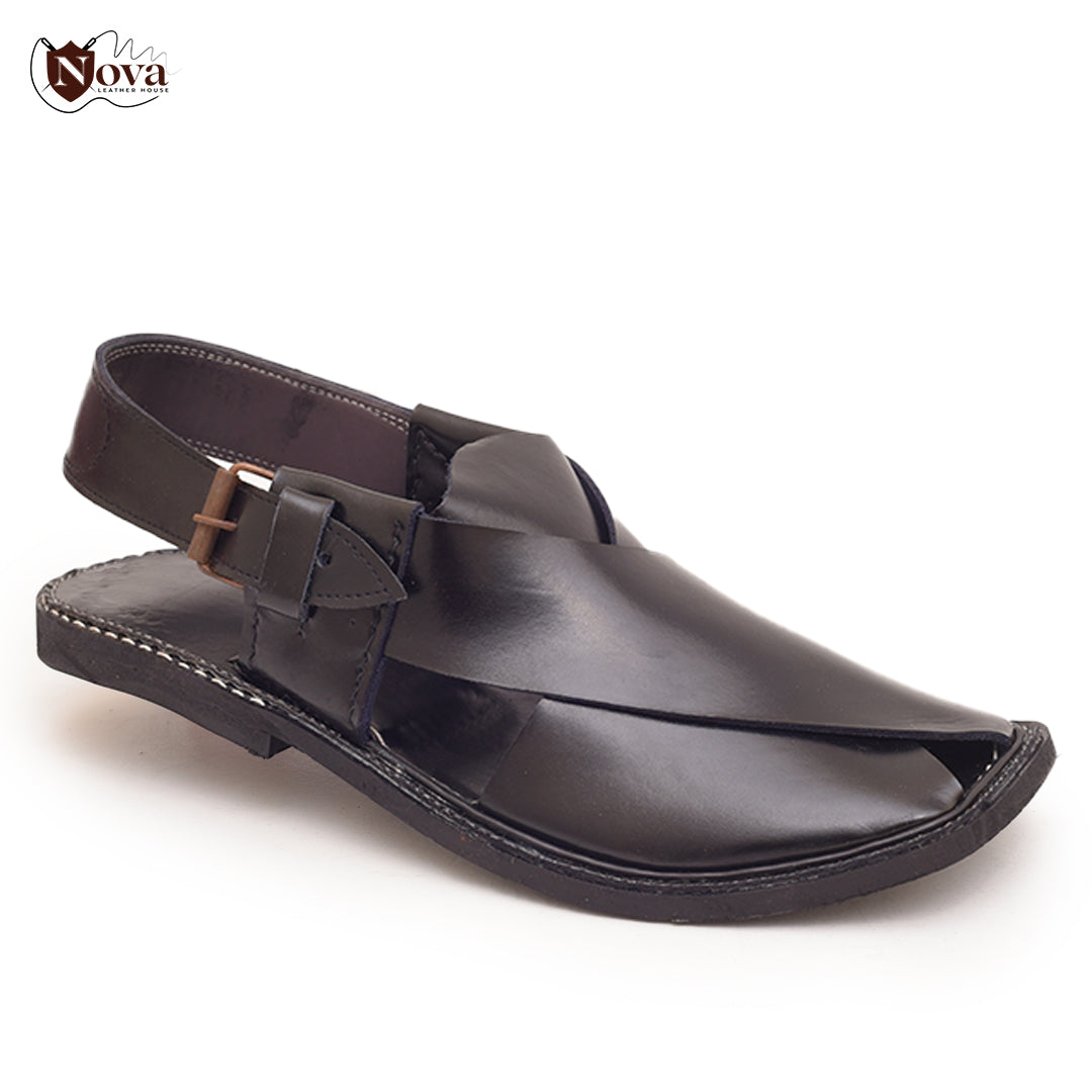 Simple Charsadda Handmade Peshwari Black Chappal 👑