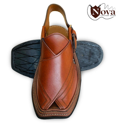 Triple Gear Handmade Peshwari Brown Chappal 👑
