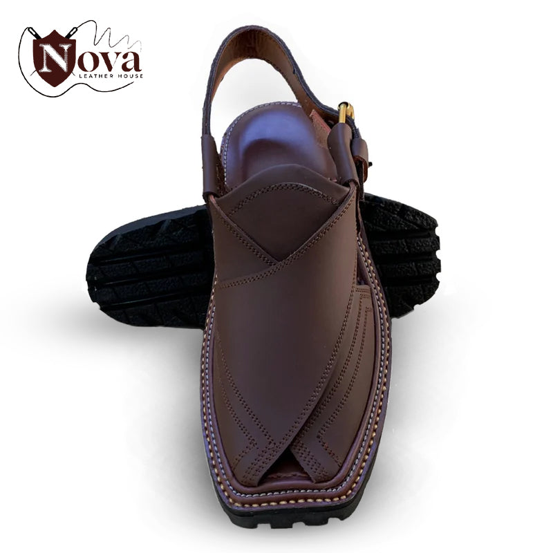 Special Vibram Charsadda Handmade Peshwari Dark Brown Chappal 👑