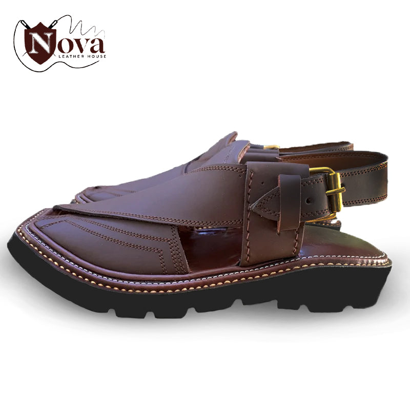 Special Vibram Charsadda Handmade Peshwari Dark Brown Chappal 👑