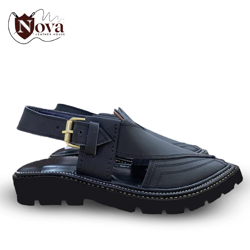 Special Vibram Charsadda Handmade Peshwari Black Chappal 👑