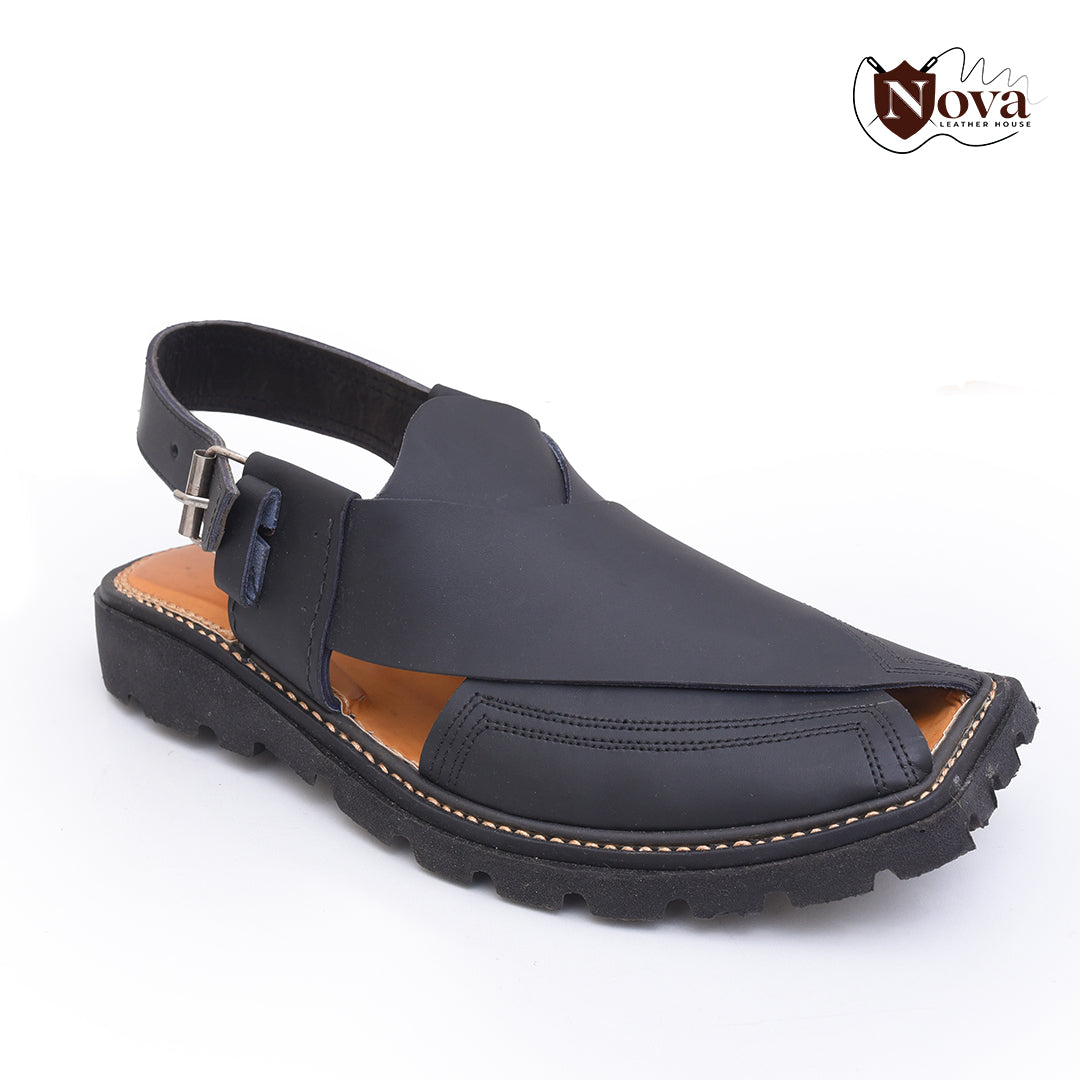 Vibram Charsadda Handmade Peshwari Black Chappal 👑