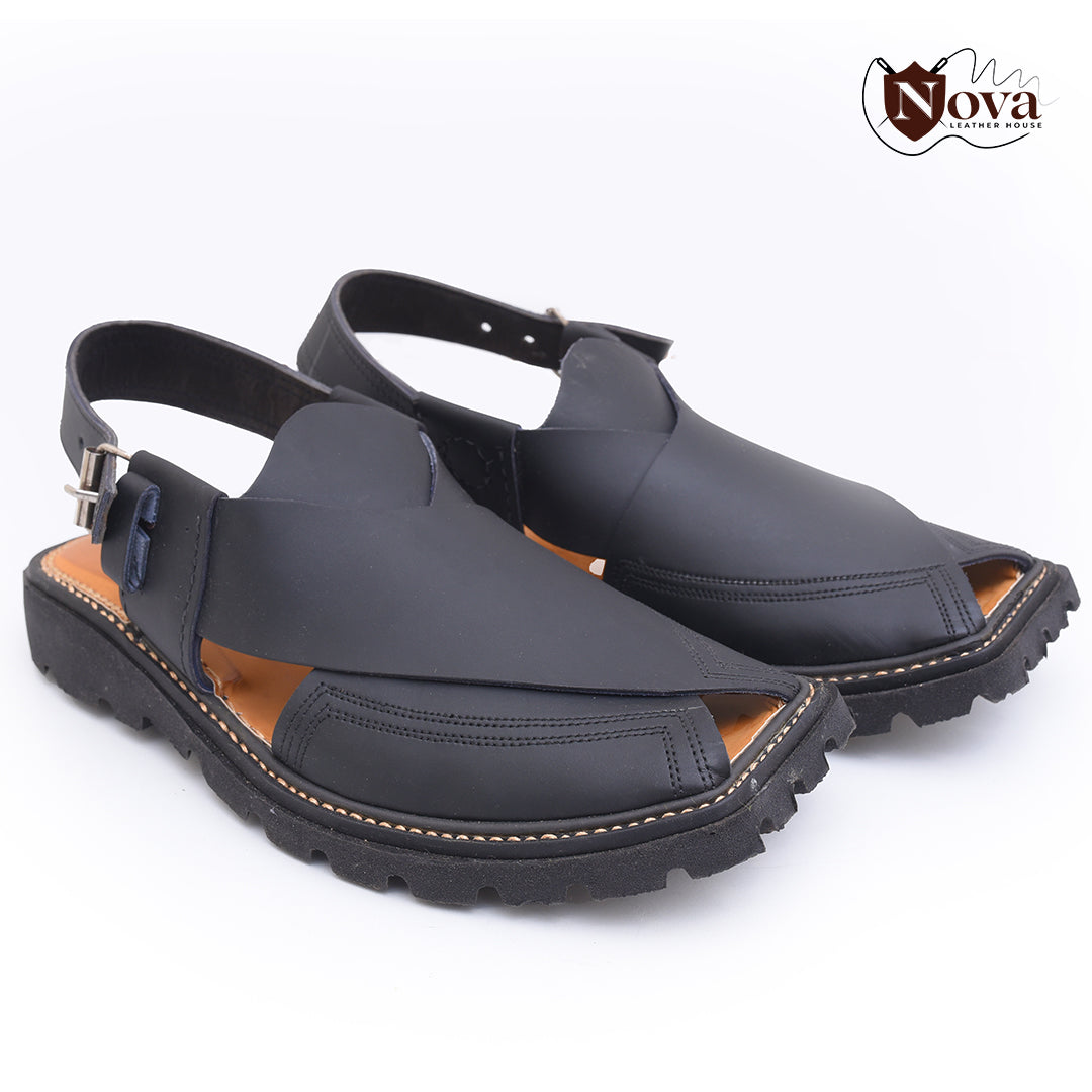 Vibram Charsadda Handmade Peshwari Black Chappal 👑