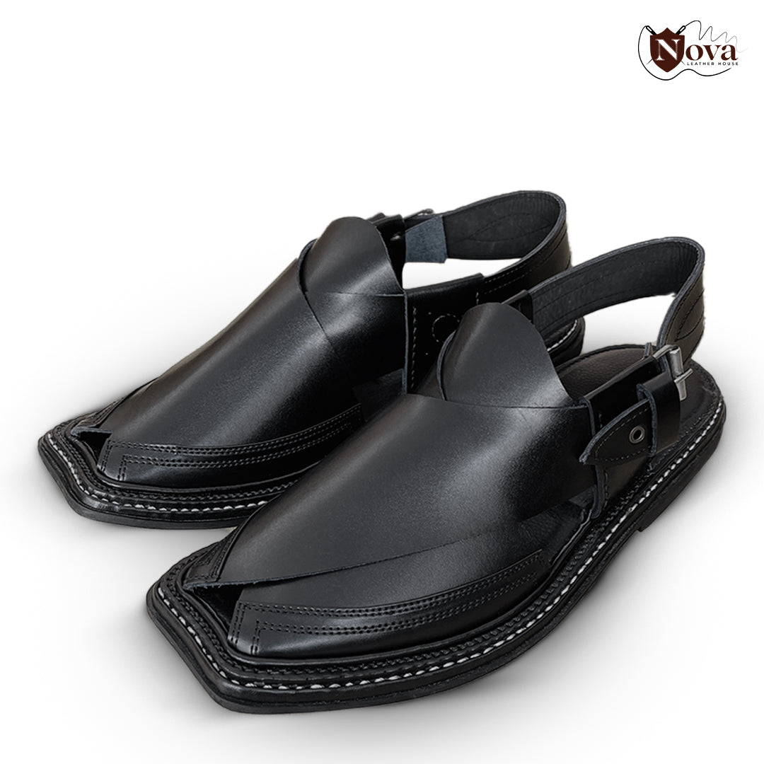 Triple Gear BlackTriple Gear Handmade Peshwari Black Chappal 👑