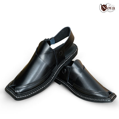 Triple Gear BlackTriple Gear Handmade Peshwari Black Chappal 👑