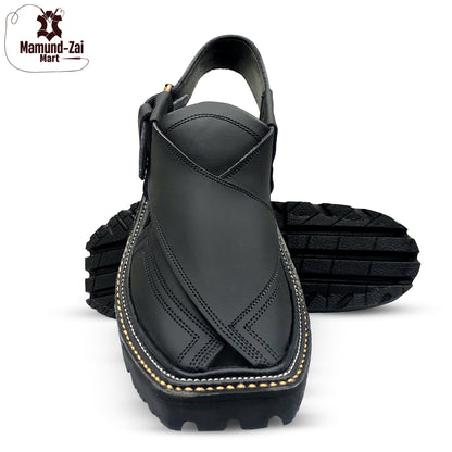 Special Vibram Charsadda Handmade Peshwari Black Chappal 👑