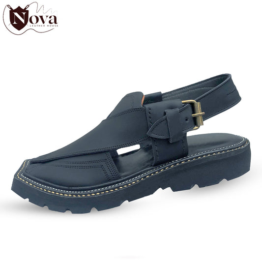 Special Vibram Charsadda Handmade Peshwari Black Chappal 👑