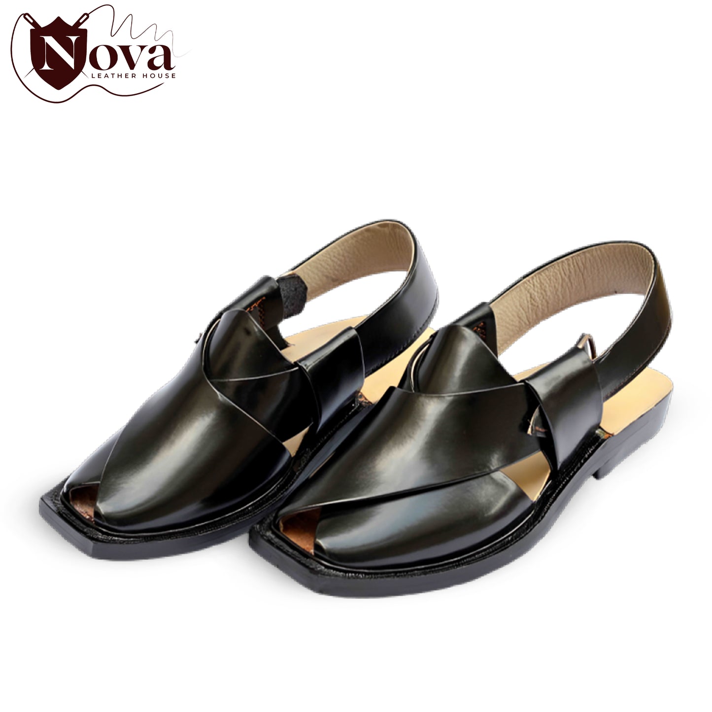 Pure Leather Black Norozi Chappal – Handcrafted Peshawari Shoes for Men