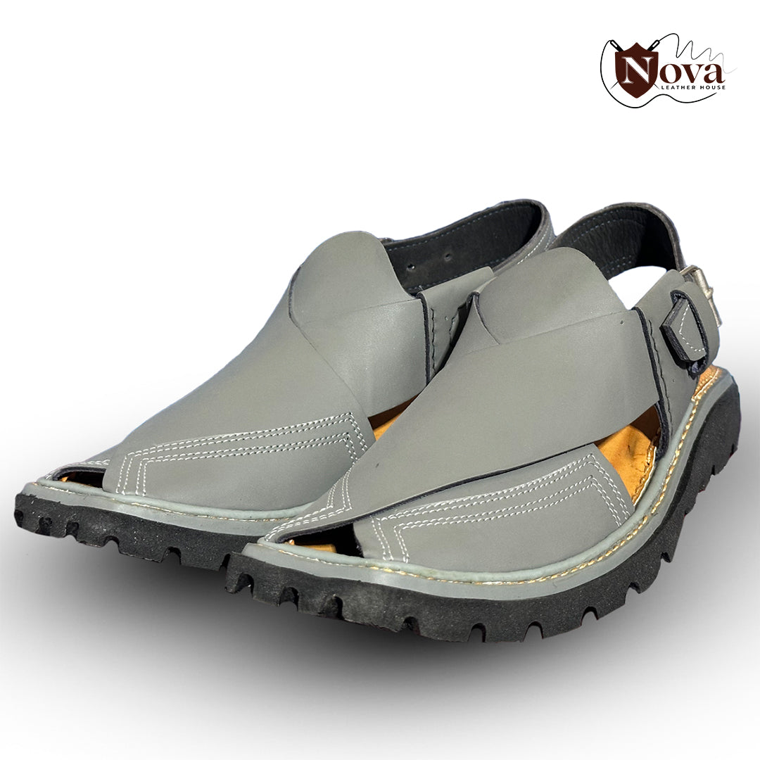 Vibram Charsadda Handmade Peshwari Gray Chappal 👑