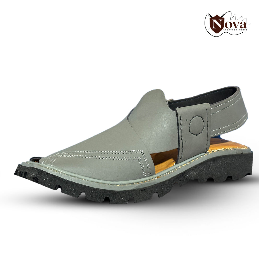 Vibram Charsadda Handmade Peshwari Gray Chappal 👑